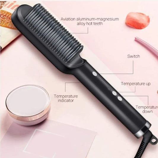 2-in-1 Hair Straightening Brush & Curling Comb β Quick Heating Hair Styler for Smooth Hair