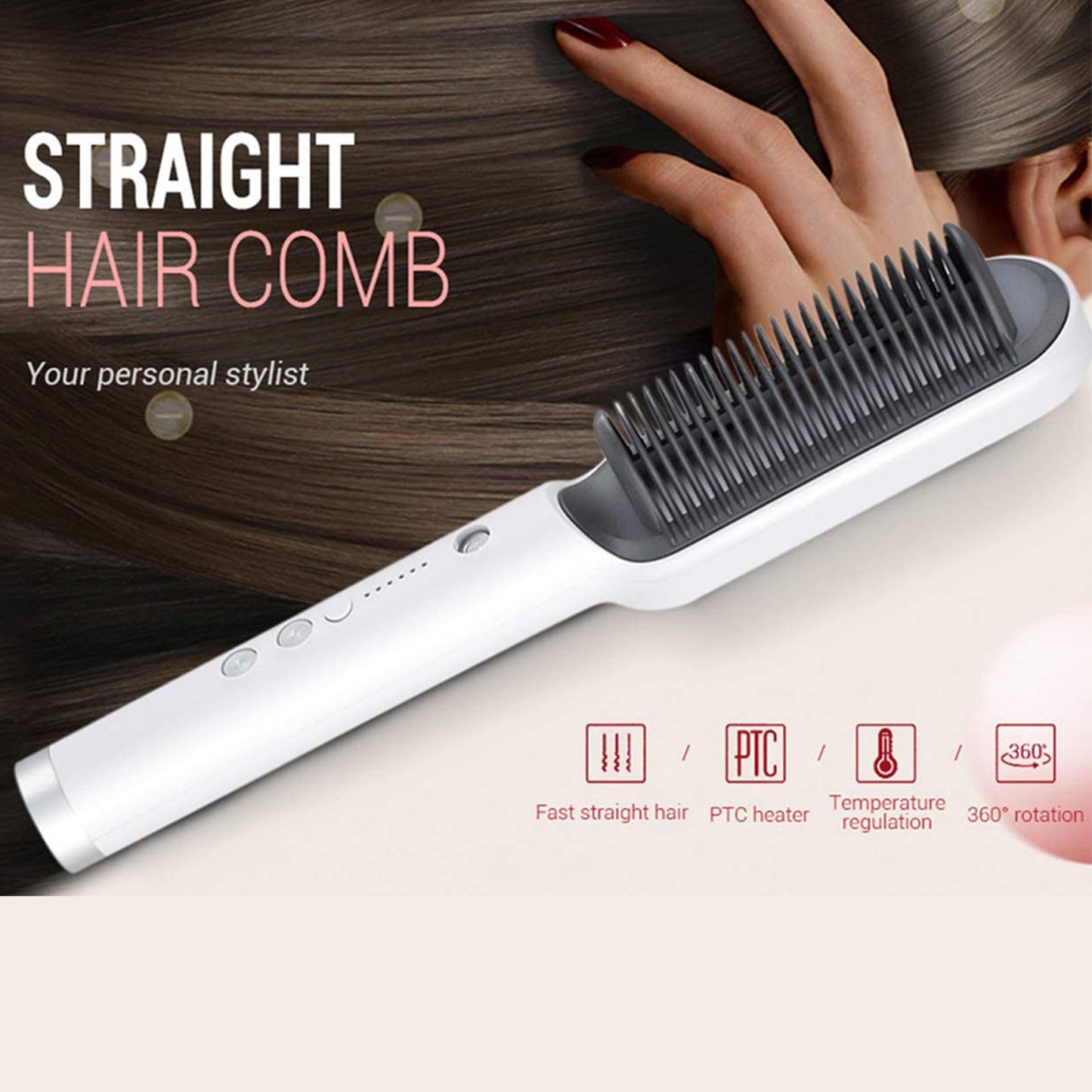 2-in-1 Hair Straightening Brush & Curling Comb – Quick Heating Hair Styler for Smooth Hair