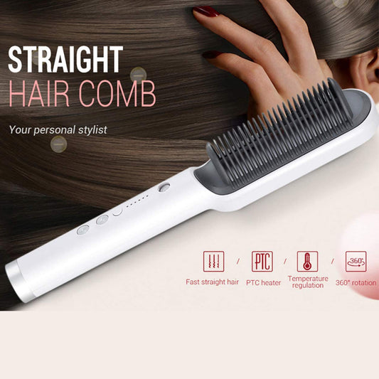 2-in-1 Hair Straightening Brush & Curling Comb – Quick Heating Hair Styler for Smooth Hair